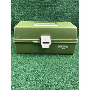 Vintage Ted Williams Tackle Box 34444‎ 3 Tier Trays Green Plastic Fishing Case